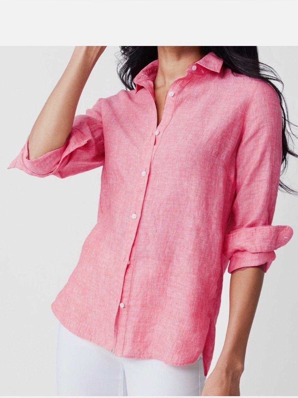 J McLaughlin 100% Linen Savannah Coral Red Button up shirt